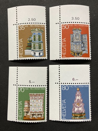 Schweiz 1984 Satz Pro Patria Kachelöfen Museen Ecke oben links postfrisch