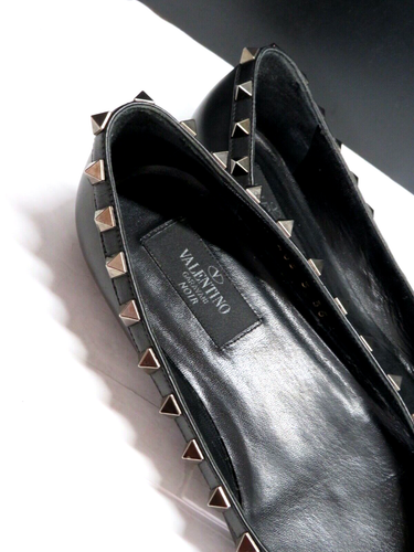 VALENTINO GARAVANI NOIR Black Leather ROCKSTUD Ballerina Flats Shoes SZ 36 - Picture 10 of 12