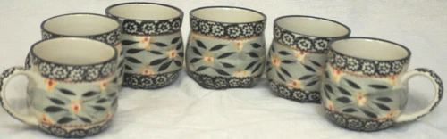 Set of 6 - OLD WORLD Black by Temp-Tations Sponge Coffee Mug Tea Cup