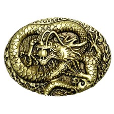 Chinese Dragon Solid Brass Mens Belt Buckle Western Cowboy Vintage Antique