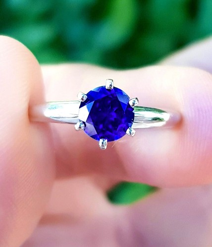 1.05ct Natural VS Blue Sapphire Engagement Solitaire 14K Solid White Gold Ring - Picture 3 of 9