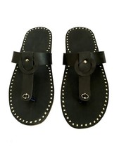 Mens Genuine Black Leather Handmade Indian Casual Everyday Uses Sandals Slippers