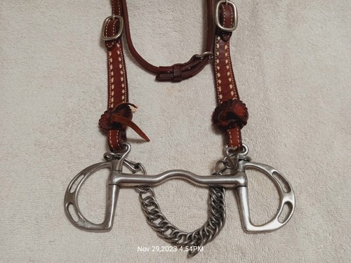 Full Brow Western Quarterhorse Headstall w/ D-Ring bit, Chain Chinstrap - Great - Picture 5 of 11
