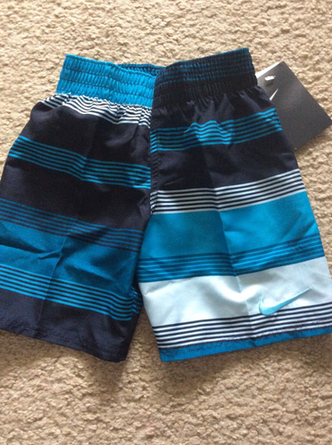 New Nike sz 5 Blue Stripe Boys Swimsuit trunks shorts elastic waist