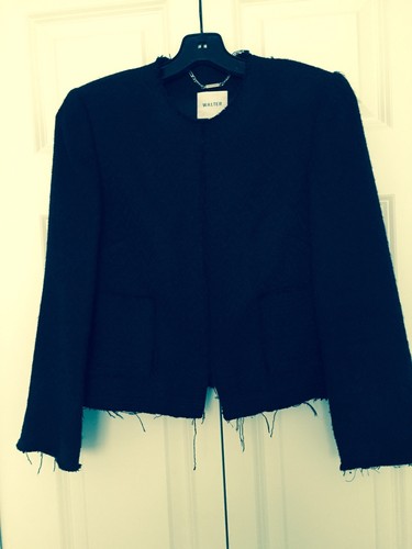 WALTER WHITE LABEL BLACK TWEED COLLARLESS CLASSIC STYLISH BLAZER WOMEN SIZE 2 - Picture 4 of 8