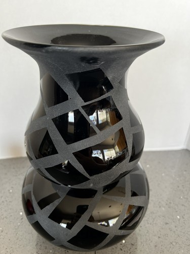 Black Amethyst Glass Geometric Vase Hand Blown Ground Pontil 10" Tall Shelf412 - Picture 3 of 10
