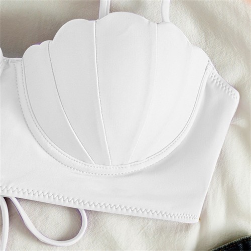 Damen Bikini Oberteil Träger Muschel Schwimmtops Push Up Baden Bademode Einfarbig - Bild 17 von 36