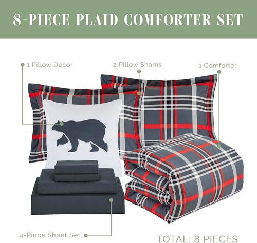 Elegant Gray Plaid 8-Piece Comforter Set - Cozy All-Season Bedding Collection - Picture 5 of 10