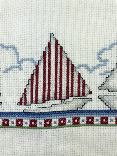 Finished Cross Stitch Sailboats Nautical Ocean Sailing 7.25H x 17.75W inches - Picture 5 of 6