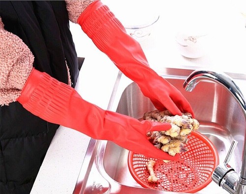 Kleine Waschgeschirr Latex Gummi Küche Reinigung Langarm Handschuhe - Bild 2 von 2