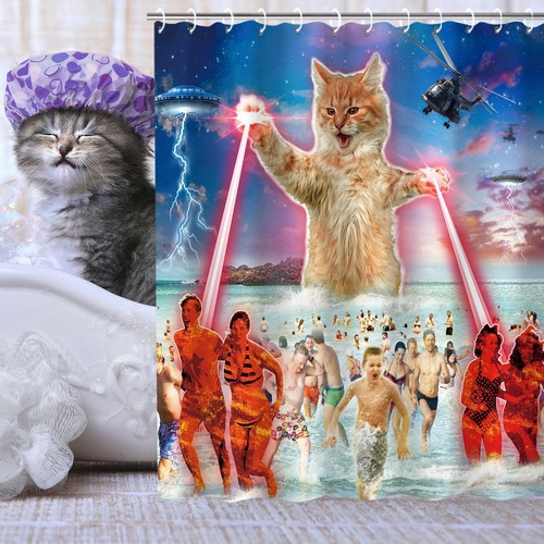 Funny Shower Curtain Kids Shower Curtain Cat Shower Curtain Beach Shower Curtain - Picture 3 of 8