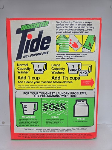 UNSCENTED TIDE PERFUME FREE Detergent Giant Size Unopened Box 1980's Vintage - Picture 3 of 6