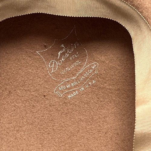 Vintage Women's Hat Geo W. Bollman & Co Doeskin Felt 100% Wool Tan With Feather - Picture 15 of 18