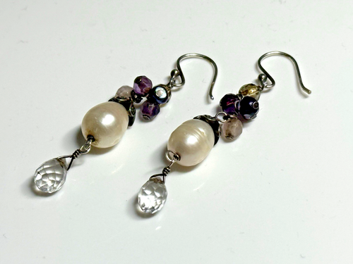 Vintage Sterling Silver Earrings 925 Jewellery Dangle Drop Amethyst 5.56g - Picture 9 of 10