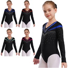 Kids Girls Leotards Gymnastic Jumpsuit Ice Skating Bodysuit Long Sleeve Dance