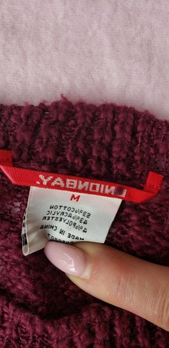 Women Knitted Sweaters Long Sleeve Loose Autumn Burgundy Black Sweater M. Cotton - Picture 5 of 6
