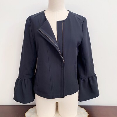 Banana Republic Black Flared Bell Sleeve Zip Jacket Romantic Sz 8 