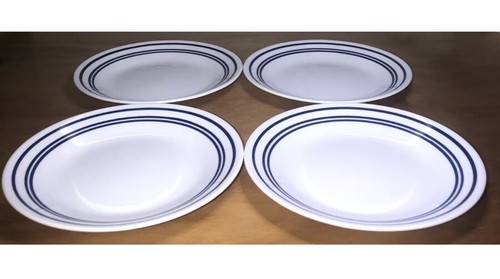 Corelle Vitrelle Blue 6.75” Dessert Salad Plates White 3 Striped Blue Rim 4Pc - Bild 3 von 5