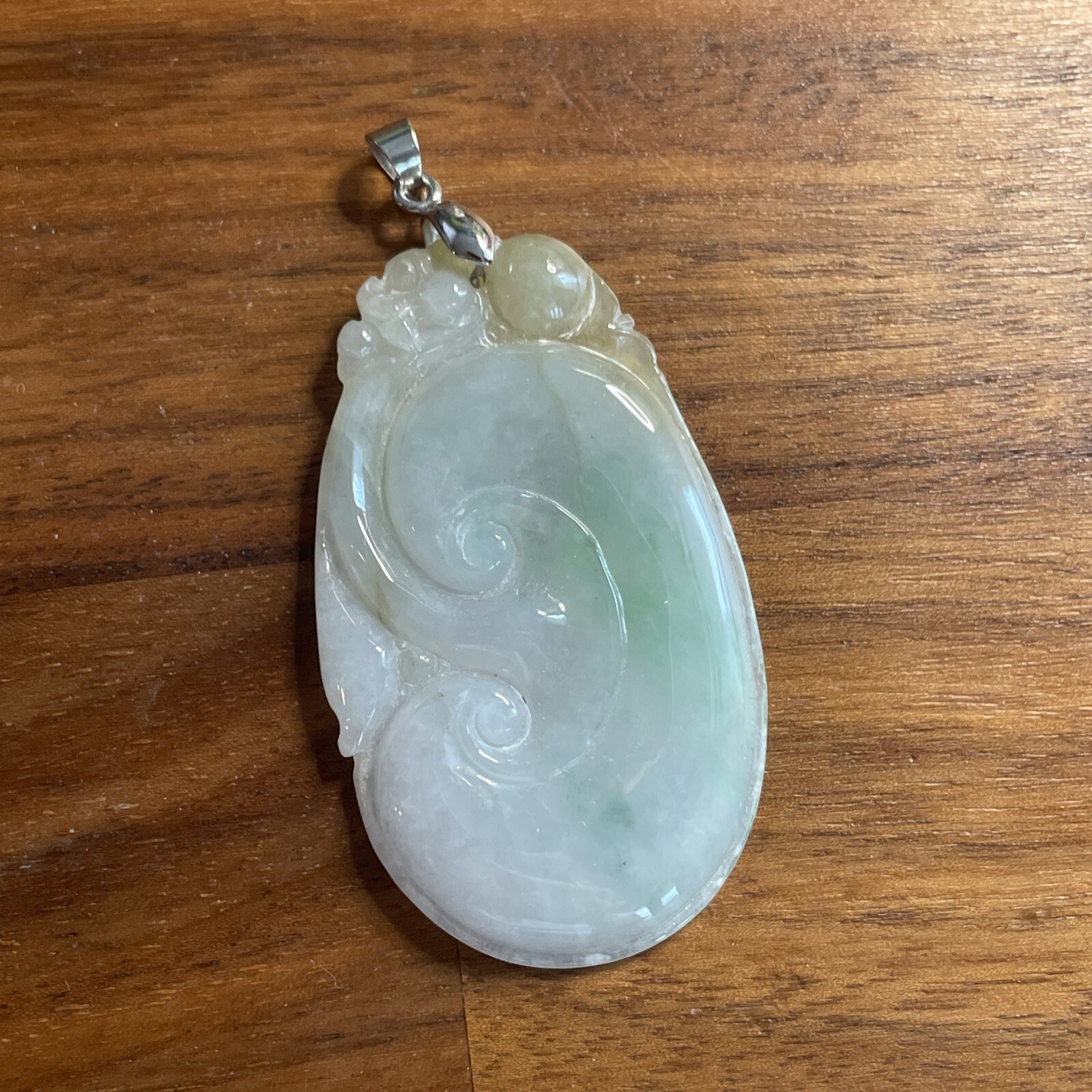Carved Chinese Natural Yellow Jade Pixie On Leaf Pendant k153NS Carved Chinese Natural Yellow Jade Pixie On Leaf Pendant k153NS