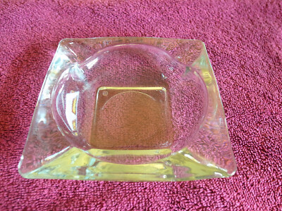 Vintage Fire King Hocking Crystal Clear 4 5/8'' Square Deco Mid Century Ashtray