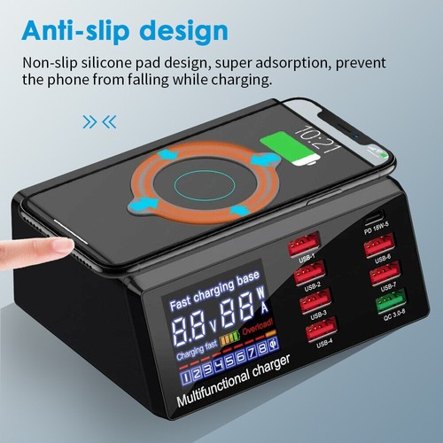 100W 8 Ports Multi USB Charger Quick Charge Fast Wireless Charging Station HUB - Picture 11 of 18