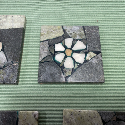 Marble Stone Tea Coaster Handmade Coaster Set 7 Piece Vintage Inlay Mosaic Daisy - Picture 12 of 23