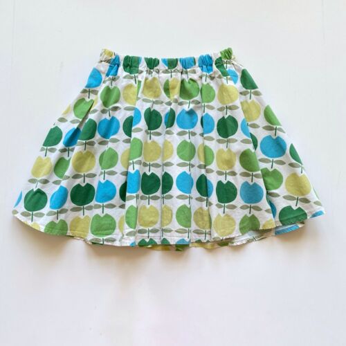 Girls 4/5 Mini Boden Apple Skirt White Green Blue Pleated Full Twirl 100% Cotton - Picture 4 of 7