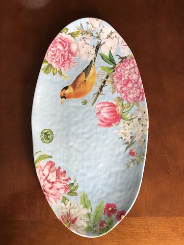 Michel Design Works “Garden Melody” Oval Melamine Platter 19 X 10” Floral & Bird - Picture 3 of 4