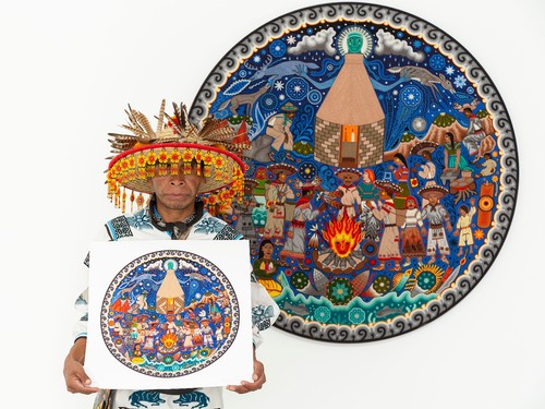 Stampa Belle Arti - Hikuri Neixa Peyote danza sul centro cerimoniale - 18 x 18 pollici. - Foto 5 di 5