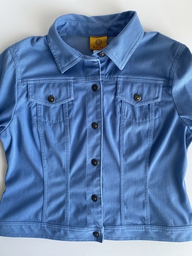 RUBY RD LIGHT BLUE STRETCH JACKET Size 10 BUTTON UP CHEST POCKETS Casual Cottage - Picture 11 of 11