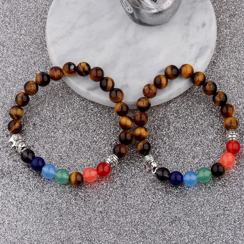 7 Chakra Healing Balance Elephant Charm White Agate Stone Beaded Yoga Bracelet - Picture 30 of 35
