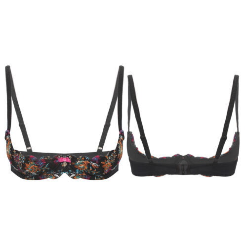 Sexy sujetador de encaje de 1/4 taza para mujer Prendas para el torso acolchado sin forro con aros Push Up Balconette - Imagen 5 de 22