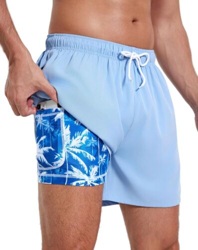 Mens Swim Trunks with Compression Liner Stretch Beach Shorts with Zipper Pockets - Picture 17 of 43
