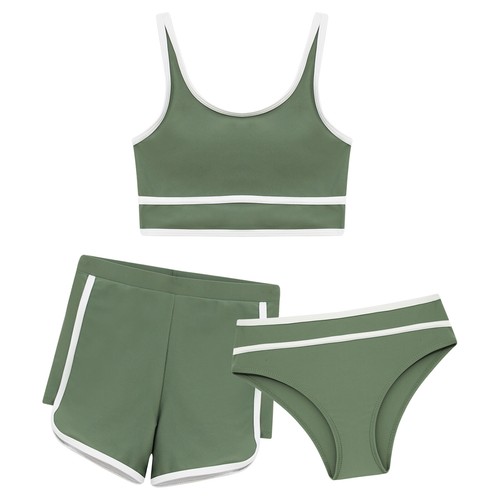 Kids Girl's Surfing Suit T Running Ank Top With Bottoms 3 Piece Bra And Shorts - Picture 27 of 54