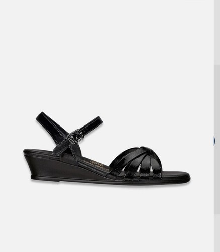 SAS Strippy Quarter Strap Womens Size 11 Sandals Slim Black Leather Wedge - Picture 2 of 3