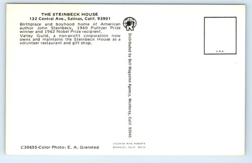 Steinbeck House Birthplace of John Steinbeck in Salinas California CA Postcard - Picture 2 of 2
