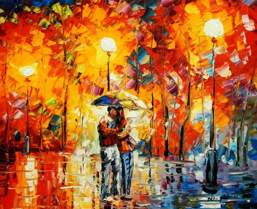 Arte moderno - Pareja romántica con paraguas bajo la lluvia 20x24 Arte moderno - Pareja romántica con paraguas bajo la lluvia 20x24