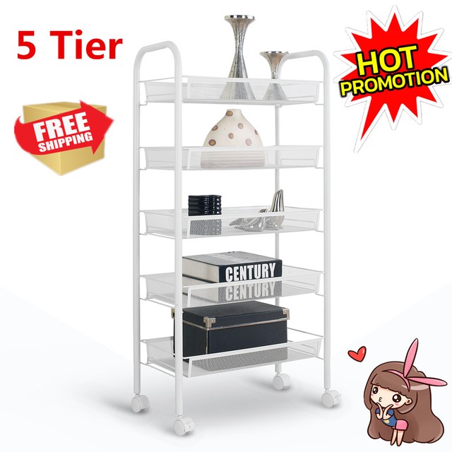 5 Tier Metal Storage Shelving Rack Mesh Rolling Cart For Kitchen 5 Tier Metal Storage Shelving Rack Mesh Rolling Cart For Kitchen Pantry Bathroom