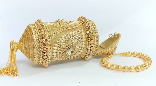 Handgefertigte ethnische indische Hochzeit Luxus goldene Clutch mit AD Steinarbeit - Bild 2 von 8