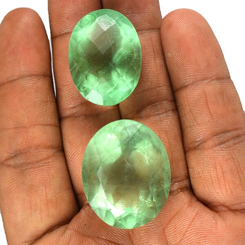 161 Ct/2 Pcs Wholesale Lot Natural Green Fluorite Oval Cut Shape Loose Gemstone - Picture 2 of 4