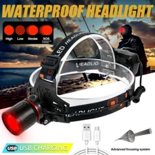 LED Headlamp Red Light Hunting Headlight Lamp Outdoor Zoomable W/Battery