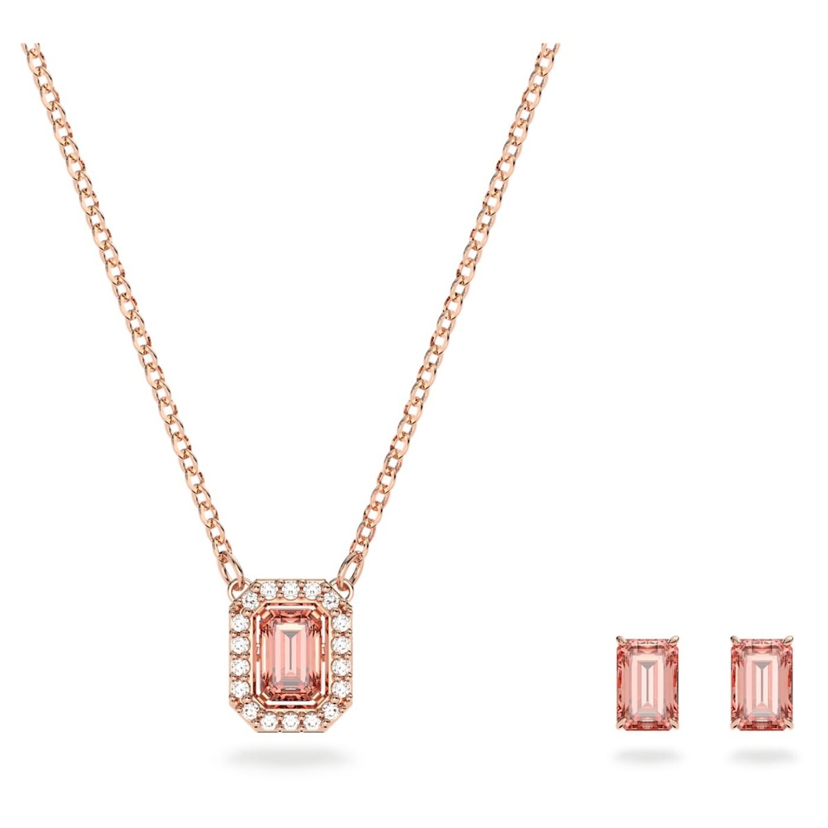 Swarovski Millenia set, Octagon cut, Pink, Rose gold-tone