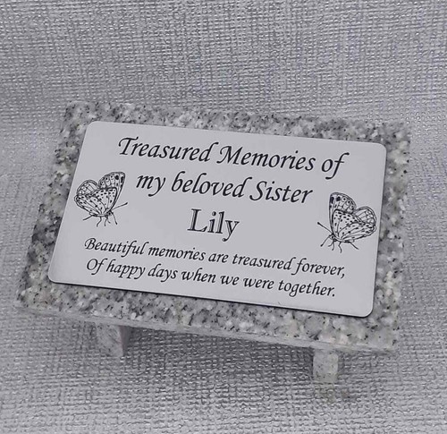 Laser Etched Personalised Grey Granite Memorial Grave Plaque Stone Ornament - Picture 1 of 2