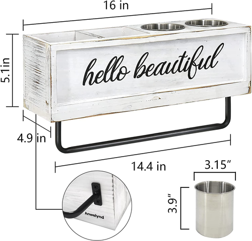 Rustic Hair Dryer Holder Wall Mounted, Hair Tools and Styling Organizer with Tow - Picture 8 of 12