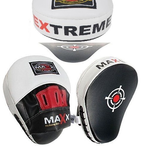 Maxx Extreme Rex Leather Curved Focus Pads & Boxing gloves Set Hand Wrap MMA Pad - Picture 4 of 10