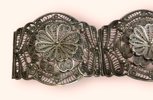 Antique Silver Bracelet - 800 Filigree Hinged Panel Link Repair Parts Vintage - Picture 2 of 7