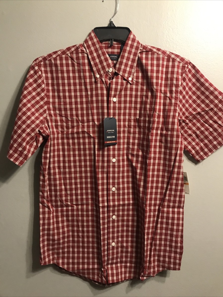 Arrow MENS Button Up Shirt Small Red Plaid (TW-4138) | eBay