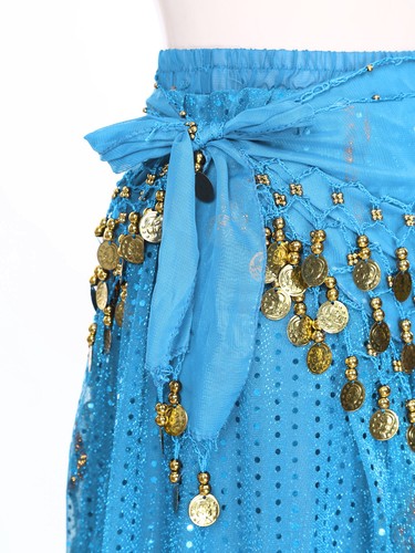Women's Belly Dance Dress Set Sequins Coin Crop Top with Chiffon Skirt Costume - Picture 49 of 65