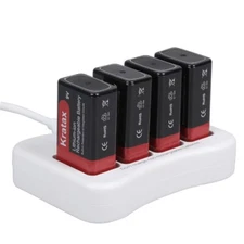 Kratax Rechargeable 9v Batteries 850mAh Lithium 9 Volt Battery and 9V Charger