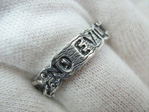 925 Sterling Silver Ring Size 8.5 Scripture No Evil Oxidized Background Amulet - Afbeelding 12 van 14